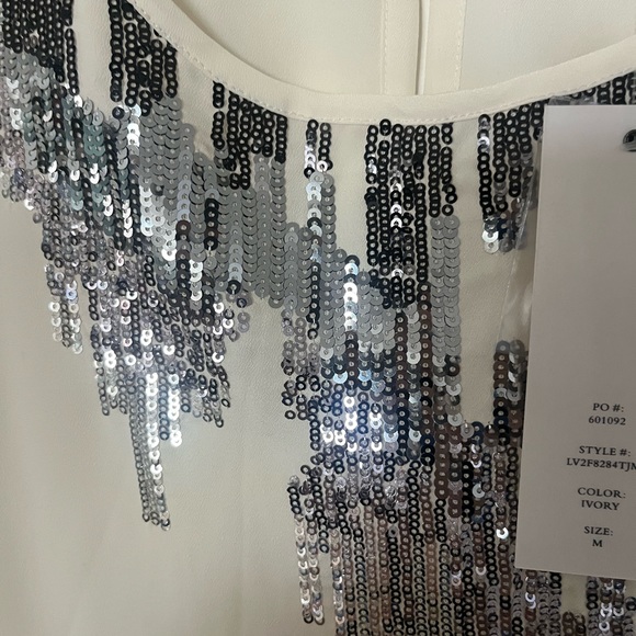 Olive and Oak NWT cream color with sequins sheer top, Size M - Picture 4 of 6